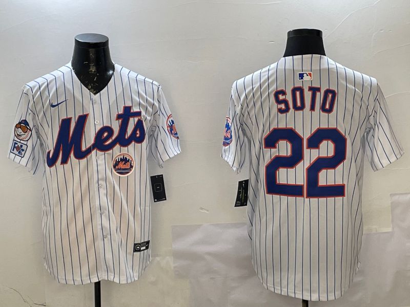 Men New York Mets #22 Soto White Stripe Game 2025 Nike MLB Jersey style 2